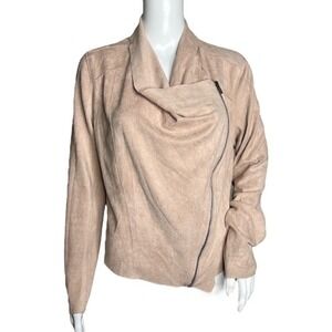 Blank NYC Drape Moto Jacket Beige Asymmetrical Zip Soft‎ Girl Streetwear